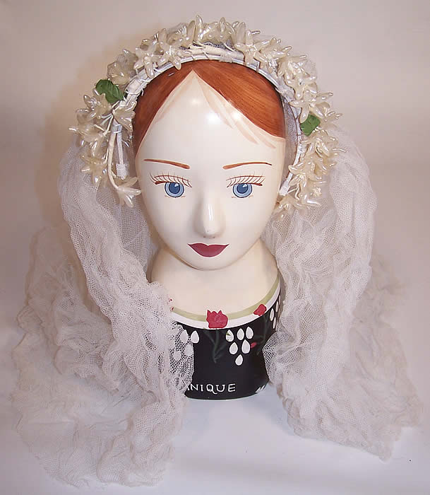 Vintage Orange Blossom Wax Flower Bridal Wedding Veil Crown Headpiece