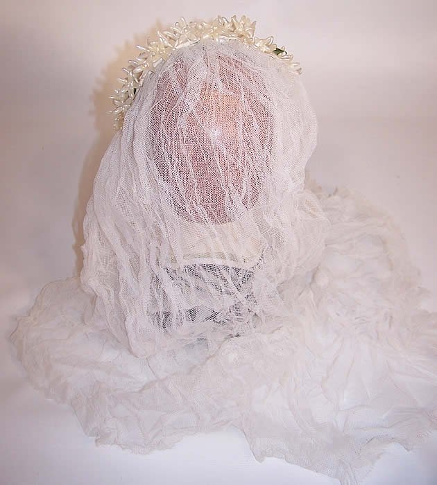 Vintage Orange Blossom Wax Flower Bridal Wedding Veil Crown Headpiece back view
