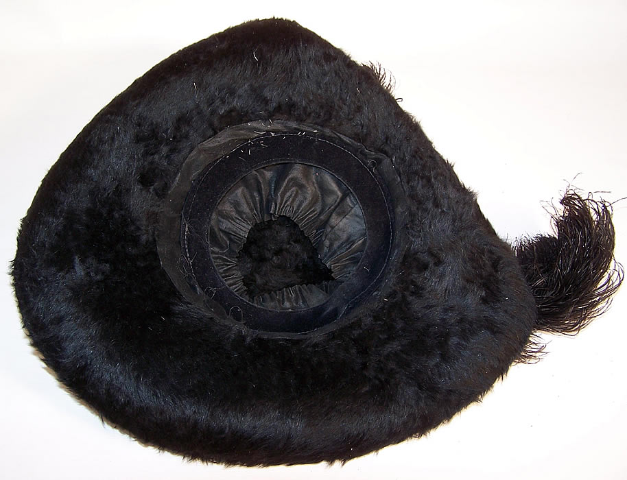 Edwardian Titanic Black Beaver Felt Fur Feather Large Wide Brim Hat inside