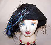 Vintage 1920s Kibel Hats Black Silk Straw Blue Feather Trim Tricorn Flapper Hat 
