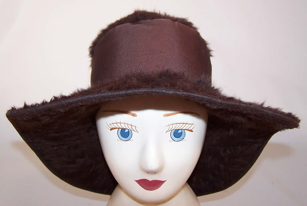 Vintage Art Deco Rhinestone Pin Brown Beaver Felt Fur Wide Brim Cloche Hat