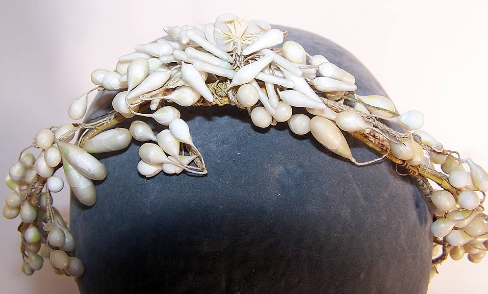 Vintage Orange Blossom Wax Flower Bridal Wedding Crown Headpiece close up
