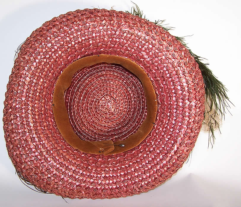Titanic Edwardian Brown Straw Ostrich Feather Oversized Wide Brim Boater Hat