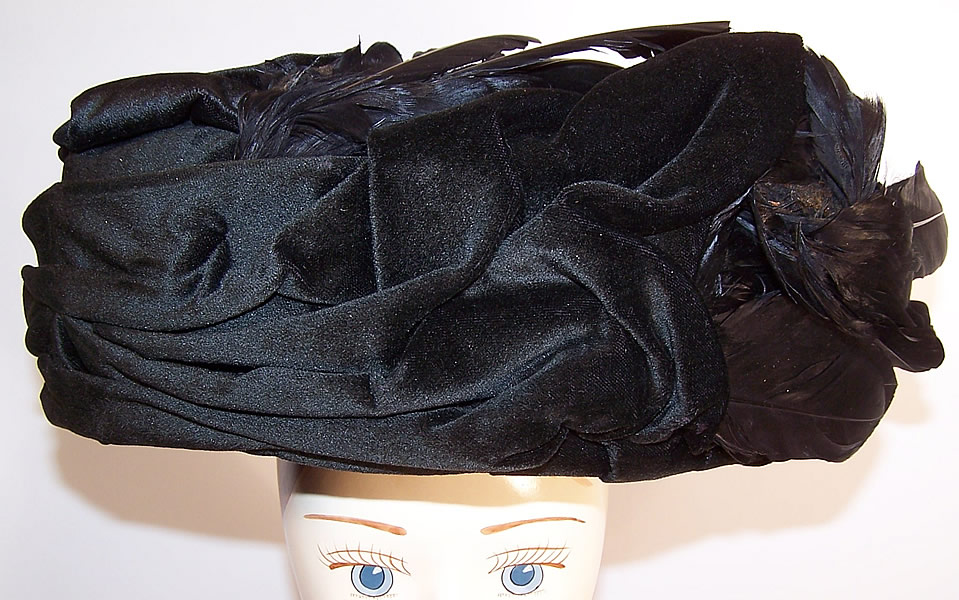 Titanic Grand Edwardian Black Velvet Feather Trim Toque Traveling Hat