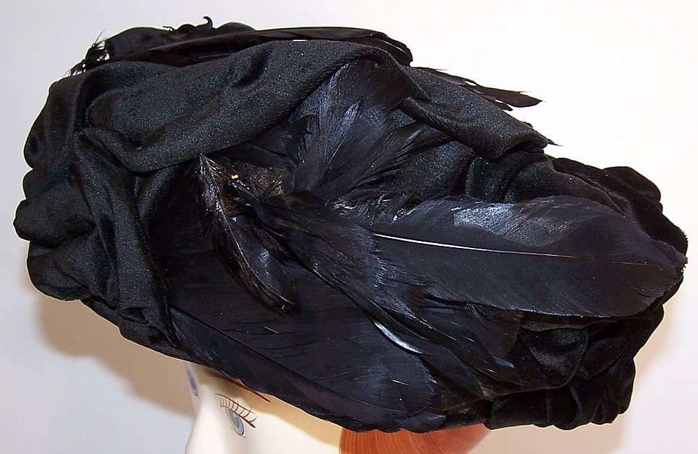 Titanic Grand Edwardian Black Velvet Feather Trim Toque Traveling Hat