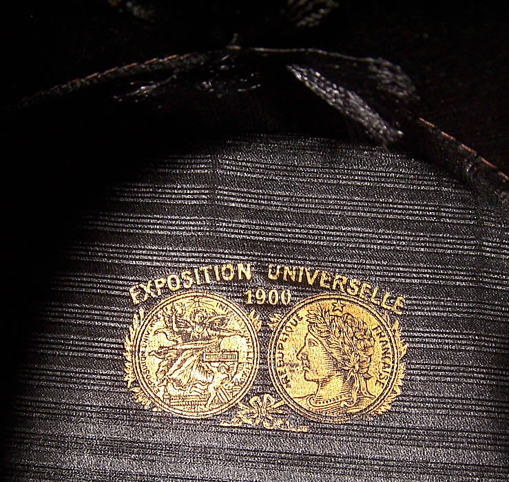 Vintage Victorian Gentlemen Black Silk Collapsible Opera Top Hat label close up.