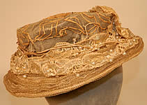 Edwardian Natural Straw Wired Net Lace Pearl Beaded Trim Toque Hat