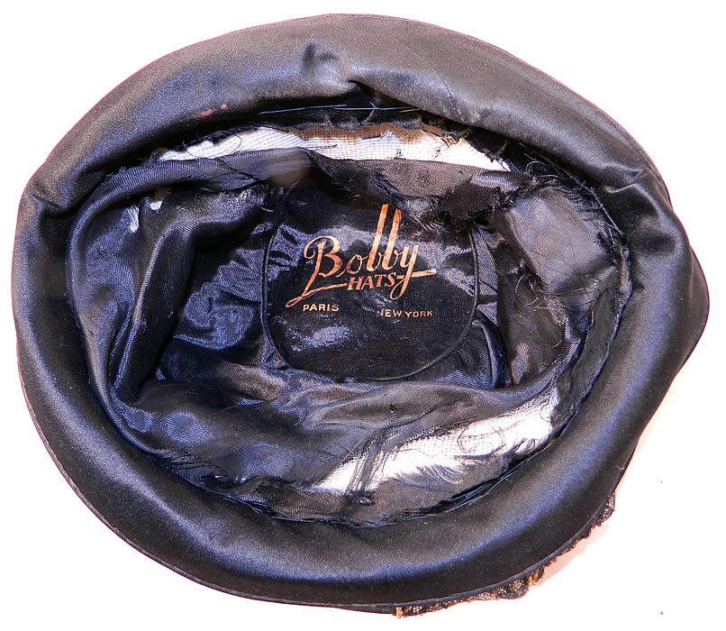 Vintage Art Deco Bobby Hats Black Silk Gold Lam&eacute; Lace Flapper Cloche Hat