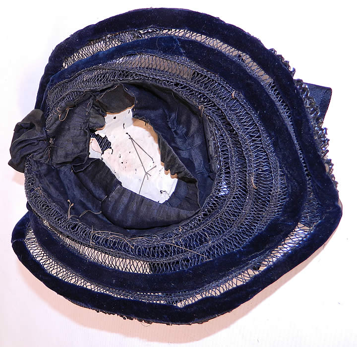 Victorian Woven Black Straw Silk Ribbon Lace Mourning Bonnet Hat. This is a wonderful piece of Victoriana mourning! 