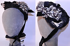 Victorian Black & White Violet Flower Lace Trim Straw Bonnet Hat. 