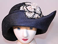Vintage Black Straw Upturned Brim White Silk Flower Flapper Cloche Hat