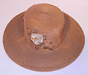 Edwardian Belle Epoque Natural Straw White Floral Wide Brim Boater Summer Hat