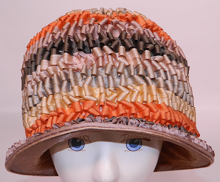 Vintage Silk Ribbon Crimp Curl Striped Rainbow Flapper Cloche Hat. This vintage silk ribbon crimp curl striped rainbow flapper cloche hat dates from the 1920s.