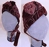 Victorian Brown Burnout Voided Velvet Silk Square Cube Print Bonnet Hat