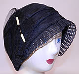 Vintage Art Deco Woven Black Horse Hair Straw  Flapper Cloche Hat & Hatpin
