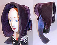 Victorian Civil War Era Antique Purple Violet Silk Velvet Drawn Spoon Bonnet