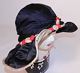 Vintage Art Deco Black & White Silk Red Rosette Wired Wing Brim Flapper Cloche Hat
