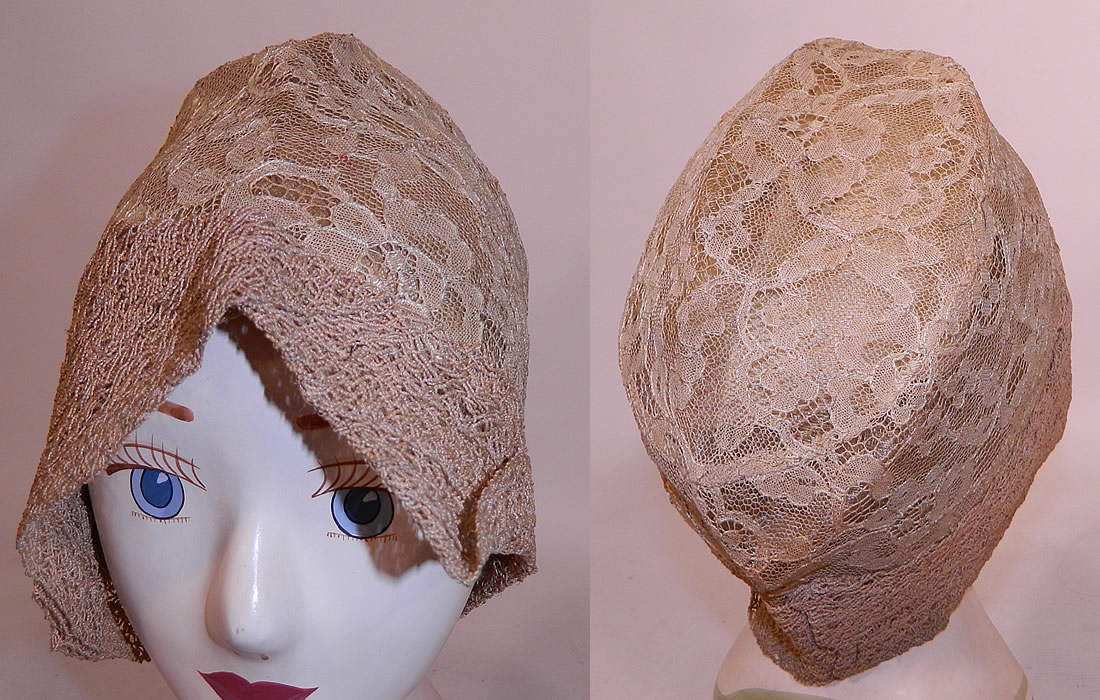 Vintage Ultra Smart by H.H. Co. Ecru Cream Lace Woven Straw Brim Flapper Cloche Hat. The hat measures 22 inches inside crown circumference. 