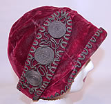 Vintage Art Deco Red Velvet Gold Lam&eacute; Soutache Trim Flapper Cloche Hat