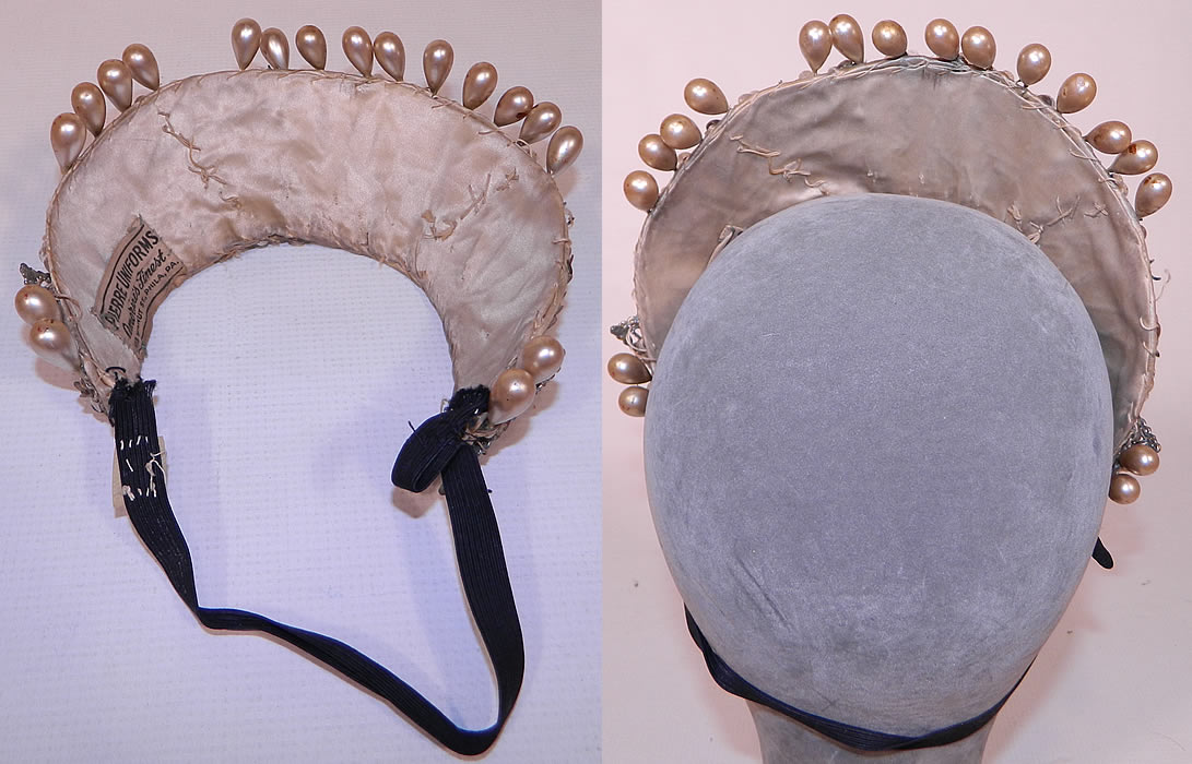 Vintage Sequin Pearl Rhinestone Beaded Tiara Crown Costume Flapper Headpiece. The headpiece crown measures 16 inches long and 3 inches high. It is in good condition, with some wear from use, missing a few pearls, sequins and rhinestones. This amazing headpiece is truly a beautiful one of a kind piece of wearable art! 