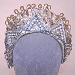 Vintage Sequin Pearl Rhinestone Beaded Tiara Crown Costume Flapper Headpiece