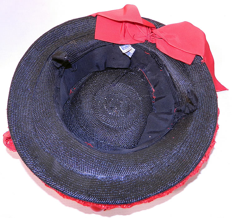 Vintage Red Straw Roses Cherries Small Skimmer Boater Tilt Hat Fascinator. This is truly a wonderful piece of wearable millinery art! 