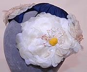 Vintage Rosa et Valentine Paris Label Blue Silk White Magnolia Flower Fascinator Hat