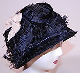 Vintage 1920s Black Feather Woven Horse Hair Straw Flapper Cloche Hat
