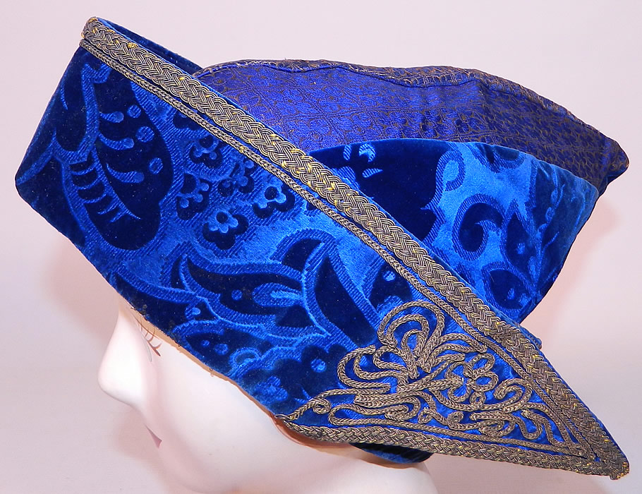 Vintage Hungary Regional Folk Costume Blue Burnout Voided Velvet Gold Trim Cap Archers Hat
This antique vintage Hungary regional folk costume blue burnout voided velvet gold trim cap archers hat dates from the late 19th century.