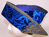 Vintage Hungary Regional Folk Costume Blue Burnout Voided Velvet Gold Trim Cap Archers Hat
