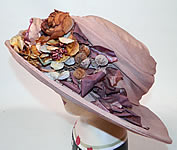 Edwardian Belle Epoque Taupe Silk Autumn Fall Floral Foliage Trim Wide Brim Hat
