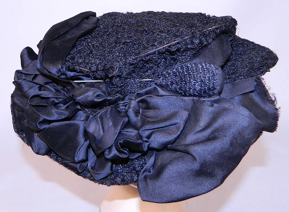 Victorian Black Woven Horse Hair Straw Pink Floral Wide Brim Hat Hatpin
This quality made hat would have sat atop a full Gibson Girl style updo hairdo and secured with a large hat pin which is included with the hat pinned onto the back. 