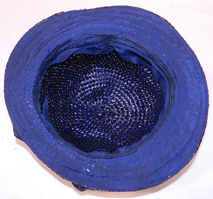 Vintage Navy Blue Woven Straw Red Cherry Silk Ribbon Bow Trim Childs Cloche Hat
This is truly a wonderful piece of wearable millinery art!