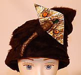Vintage Sykes NY Label Brown Beaver Felt Fur Gold Jeweled Trim Toque Cloche Hat
