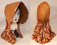 Victorian Womens Woven Natural Straw Chintz Curtain Sunbonnet Sunhat Bonnet
