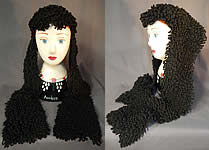 Victorian Black Boucle Looped Wool Hand Knit Winter Bonnet Lappet Scarf

