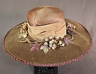 Edwardian Lavender Purple Gray Velvet Grape Berry Leaf Large Wide Brim Hat
