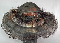 Edwardian Black Tulle Net Sequin Feather Trim Large Wired Wide Brim Hat
