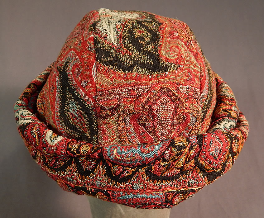 Vintage Lilian Deyber Antique Embroidered Kashmir Wool Paisley Turban Hat
It has wonderful workmanship and detail using old antique Kasmiri, India paisley fabrics and ethnic designs. 
