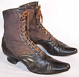 Victorian Red Silk Brocade Pointed Toe High Top Boots 