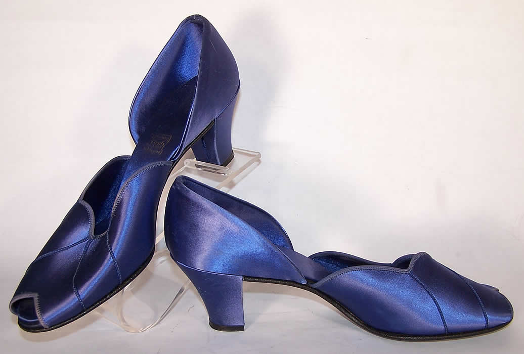 Vintage Daniel Green Comfy Royal Blue Satin Slippers Shoes side view.
