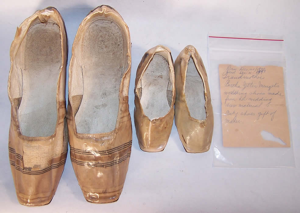 Antique Wedding Straight Sole Shoes Bride & Baby Front view.