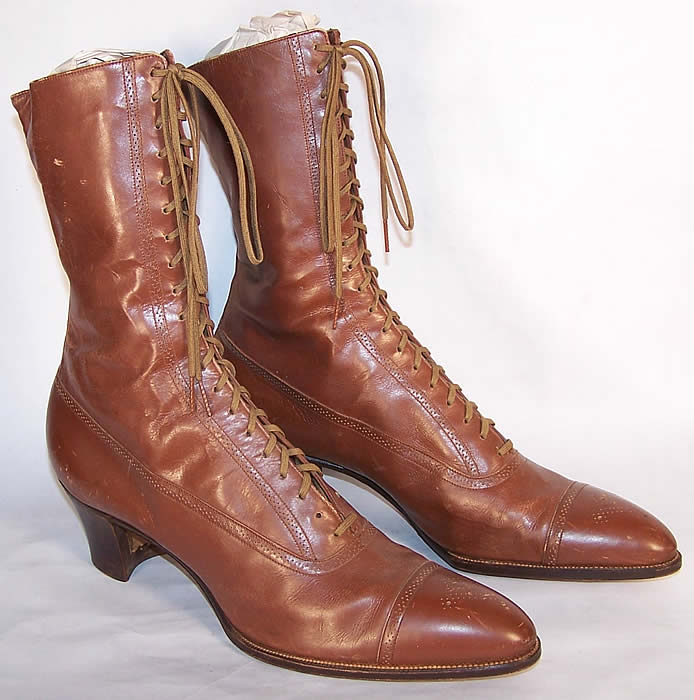 Victorian Jordan Marsh Co. Brown Leather High Top Boots  Side View.