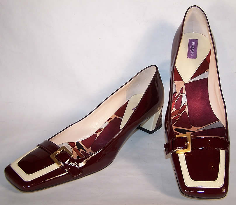 Unworn Emilio Pucci Patent Wine Two Tone Shoes front View.