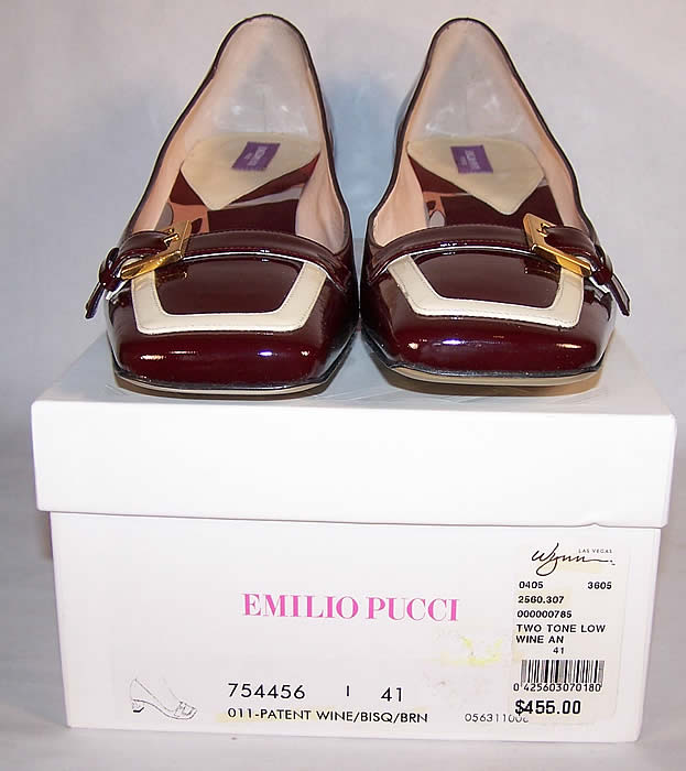  Unworn Emilio Pucci Patent Wine Two Tone Shoes front view.