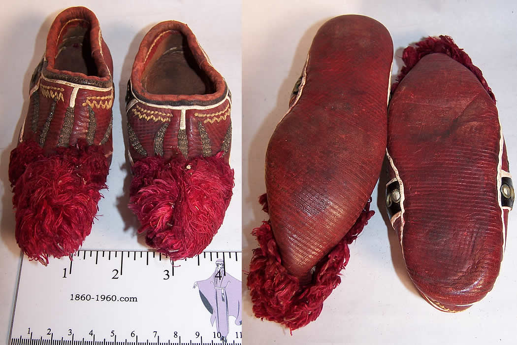 Greek Opanke Tsarouhi Childs Red Pompom Shoes Front view.