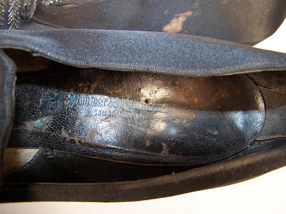 Titanic Edwardian Black Silk Satin Jet Beaded Shoes Close up.