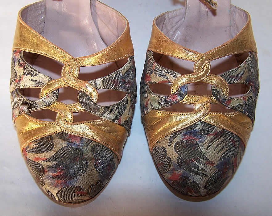 Art Deco Gold Metallic Silver Lam&eacute; Flapper Shoes  Close up.