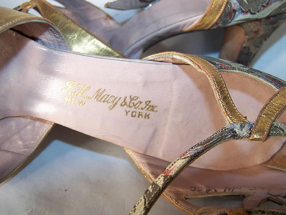 Art Deco Gold Metallic Silver Lam&eacute; Flapper Shoes  Close up.