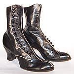 Victorian Black Leather White Stripe High Button Boots 